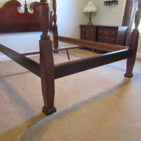 Queen Size Cherry 4 Poster Rice Bed with Wood Rails