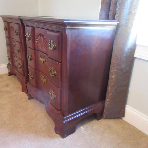 Pair of Carved Shell 3 Drawer Cherry Nightstands
