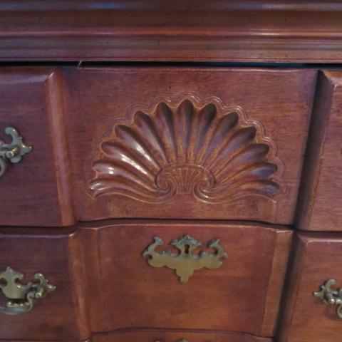 Pair of Carved Shell 3 Drawer Cherry Nightstands