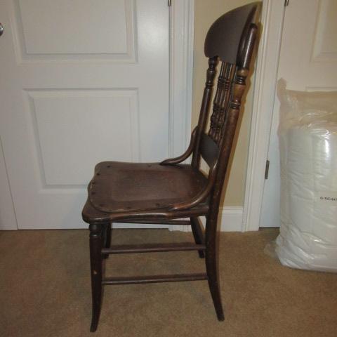 Antique Oak Spindle Back Chair with Tooled Leather Seat
