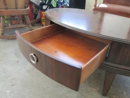 Oval Cocktail Table with Drawer and Two Pullout Trays