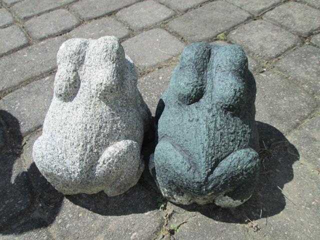 Pair of Carved Stone Frog Spitters