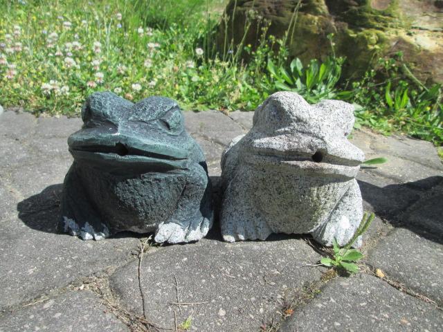 Pair of Carved Stone Frog Spitters