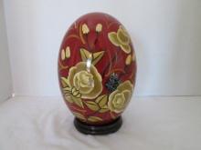 Hand Decorated Ceramic Egg on Wood Stand