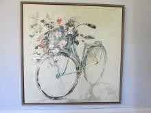 Framed Impressionist Style Bicycle with Flowers in Basket Textured Canvas Artwork