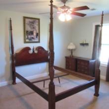 Queen Size Cherry 4 Poster Rice Bed with Wood Rails