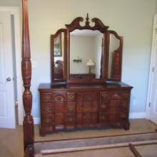 Carved Shell Cherry Dresser with Tri-Fold Mirror