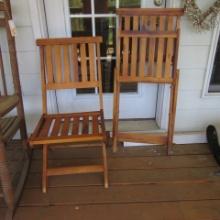 Pair of Folding Wood Slat Chairs
