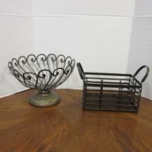 Bronzed Metal Footed Centerpiece and Flatware Table Caddy