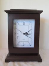 Quartz Mahogany Finish Case Mantle Clock with Storage