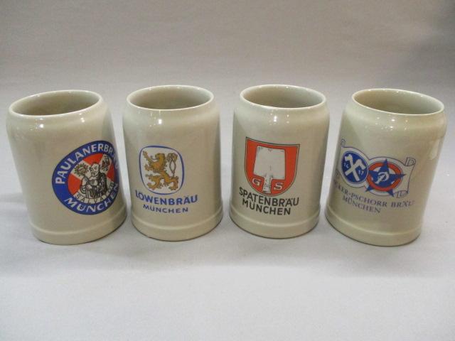 4 Munchen Ceramic Beer Stein Mugs 5 1/2"