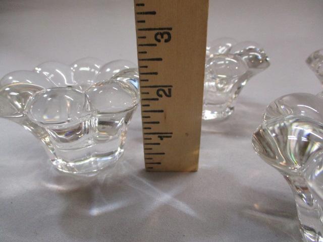 4 Clear Glass Flower Shaped Taper Candle Holders 2 1/2"