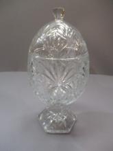 Vintage Cut Glass Egg Shaped Pedestal Candy Dish 9 1/2"