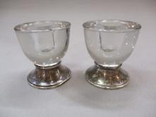 2 Sterling Base & Glass Candle Holders By Frank M Whiting Company 3"