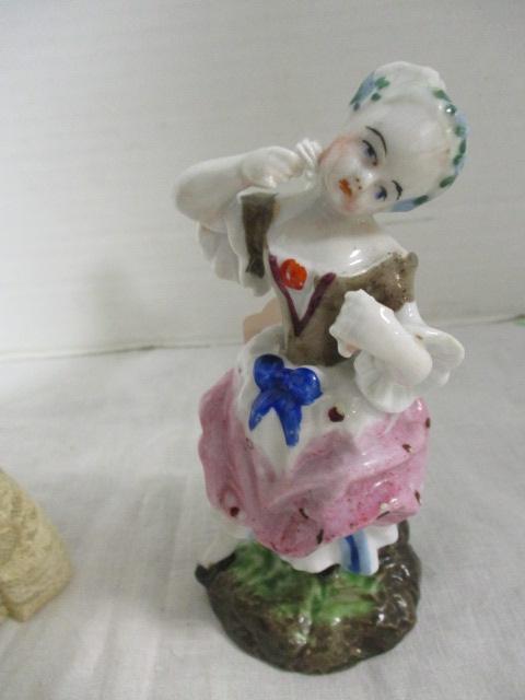 Antique Pin Cushion Doll (6 1/2") & German Porcelain Figurine (4 1/2")