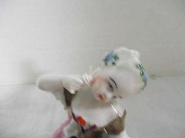 Antique Pin Cushion Doll (6 1/2") & German Porcelain Figurine (4 1/2")