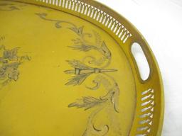 French Tole Large Antique Tray (mustard) w/Piercing on edges