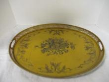 French Tole Large Antique Tray (mustard) w/Piercing on edges