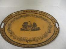 Antique French Tin Oval Tray 'French Chateau'