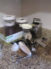 Four Air Tight Cannisters, Box Grater, Kitchen Scale, Hand Graters, Titan Peelers, etc.