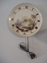 Handpainted River Landscape Electric Porcelain Plate Clock