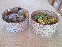 Two Round Decorative Hat Boxes FULL of Various Style Artificial Grape Clusters