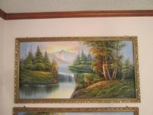 Large Framed Retro "Starving Artist" Sofa Art Landscape Painting on Canvas