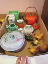 Vintage Pottery Teapot, Creamers, Shakers, Covered Dish and Vase