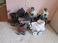 Seven Small Decorative Wicker Doll Strollers