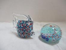 Millefori (Lot of 2) Art Glass Paperweights