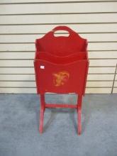 Red Painted Wood Magazine Rack