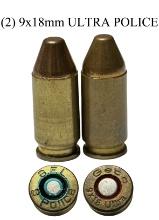 (2) RARE 9x18mm ULTRA POLICE Cartridges