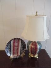 Asian Style Lamp with Brass Base and Matching Plate