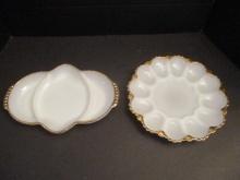 Two Milk Glass Platters with Golden Rims
