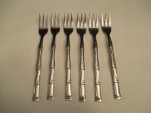 Six Faux Bamboo Handled Stainless Hors d’oeuvre Forks