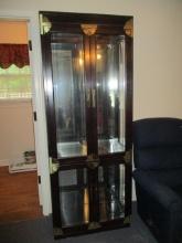 Two Section Lighted Curio Cabinet with Brass Accents