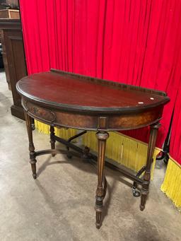 Antique Berkey & Gay Half Moon Walnut Side Table w/ Drawer & Painted Floral Accents. See pics.