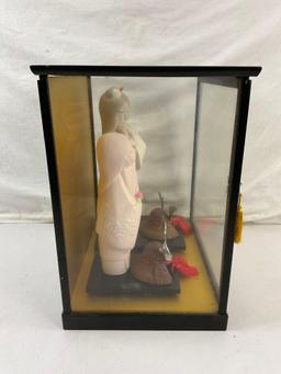 2 pcs Vintage Japanese Ceramic Maiden Dolls in Wood & Glass Case.