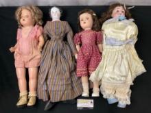 Set of 4 Vintage Porcelain Dolls, 1 marked Darling