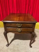Vintage Drexel Cherry End Table w/ 2 Drawers & Cabriolet Legs. See pics.