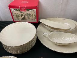 LENOX China set Silver rimmed Weatherby Pattern, 58 pieces & 2x Holiday Cocoa Mugs in box