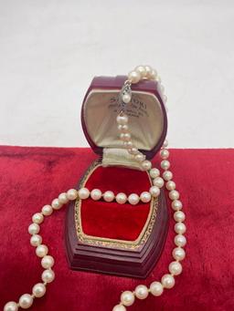 Vintage hand knotted small pearl necklace with 14k white gold clasp