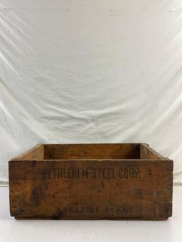 Vintage Wooden Box Stamped Bethlehem Steel Corp. Seattle Plant. See pics.