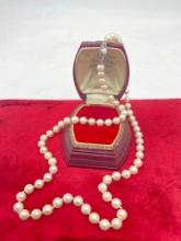 Vintage hand knotted small pearl necklace with 14k white gold clasp