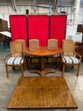 Vintage Drexel Expanding Wooden Dining Table w/ 2 Leaves, 4 Buffet Chairs & 2 Armchairs. See pics.