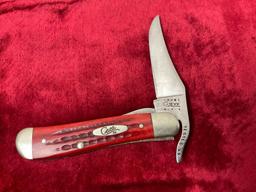 Vintage Case xx Knives Russlock Sawcut Jigged Stainless Folding Knife 61953 L, red delrin handle