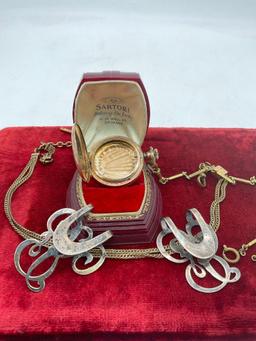 Apollo Silver Co. sterling silver "R" clips and antique Dueber gold plated watch case with extra ...