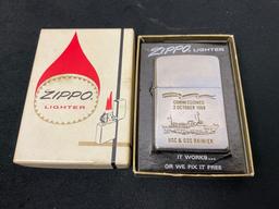 Engraved Vietnam War Era Zippo Lighter w/ Box, and Three Vintage Decks of Playing Cards