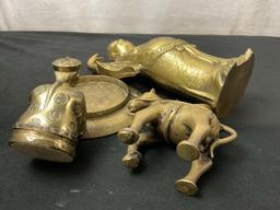 Collection of Asian Brass Pieces, Japanese Official, Horse figure, Buddha Statue, Teapot and plate