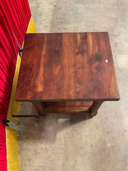 Vintage Bassett Mission Style Wooden Side Table w/ Drawer & Low Shelf. Measures 27" x 26" See pics.